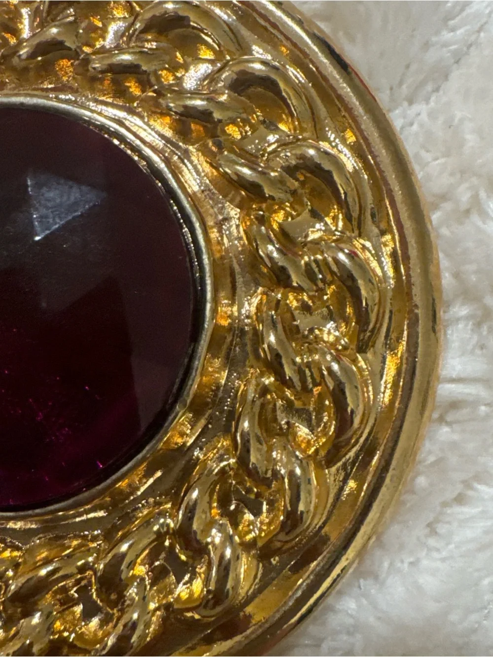 Vintage 80s Charmant Belt Buckle Gold Tone Ornate Purple Faceted Stone Statement